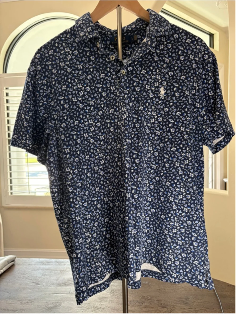 Men's Polo Ralph Lauren Navy Floral Custom Slim Fit Polo Shirt L